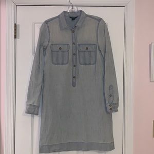 Button-front long-sleeve denim dress